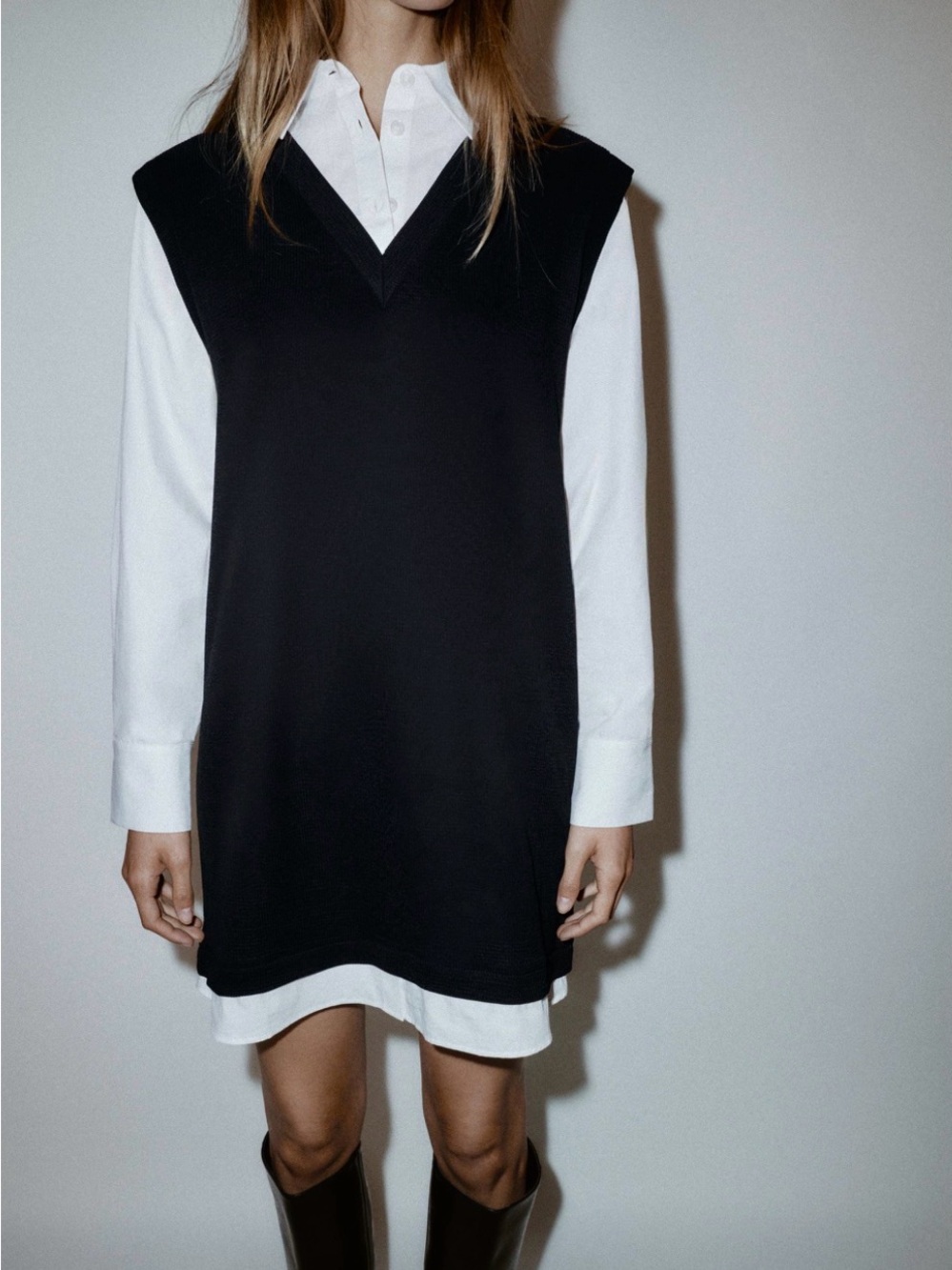 Zara Black V‑Neck oversized Mini Dress